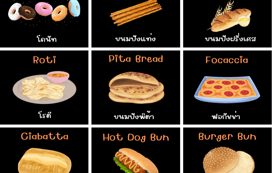 bread ขนมปัง ภาษาอังกฤษ